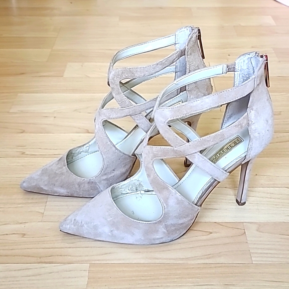 BCBGeneration Stiletto Heels Torpico Size 8.5 Nude Beige Close Toe Straps - Picture 1 of 11